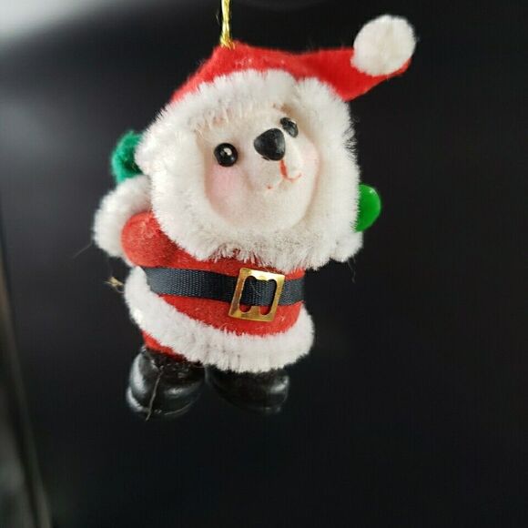 Vintage Advertising Flocked Christmas Ornament Santa Bear Loves Travel Stop RARE - Picture 9 of 11